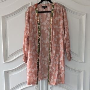Anthropologie Blush Kimono with White Floral Pattern